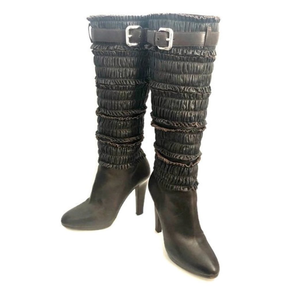 Miu Miu Dark Brown Ruffled Boots